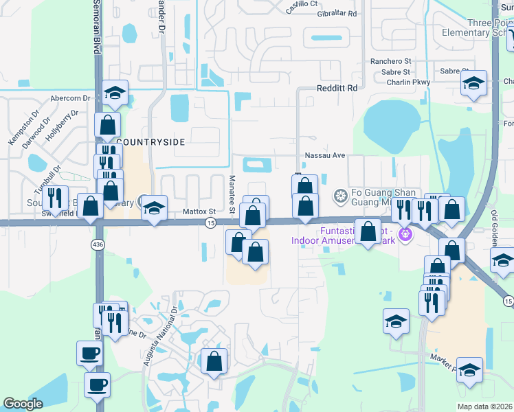 map of restaurants, bars, coffee shops, grocery stores, and more near 4125 Gulfstream Bay Court in Orlando