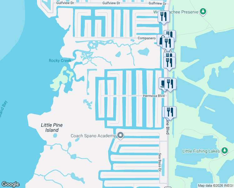 map of restaurants, bars, coffee shops, grocery stores, and more near 3391 Crape Myrtle Drive in Hernando Beach