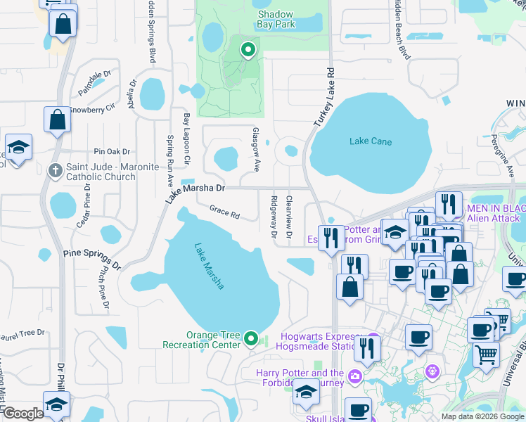 map of restaurants, bars, coffee shops, grocery stores, and more near 5612 Kevin Avenue in Orlando