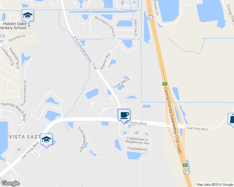 map of restaurants, bars, coffee shops, grocery stores, and more near 9627 Tivoli Villa Drive in Orlando