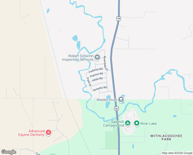 map of restaurants, bars, coffee shops, grocery stores, and more near 33146 Patrice Road in Dade City