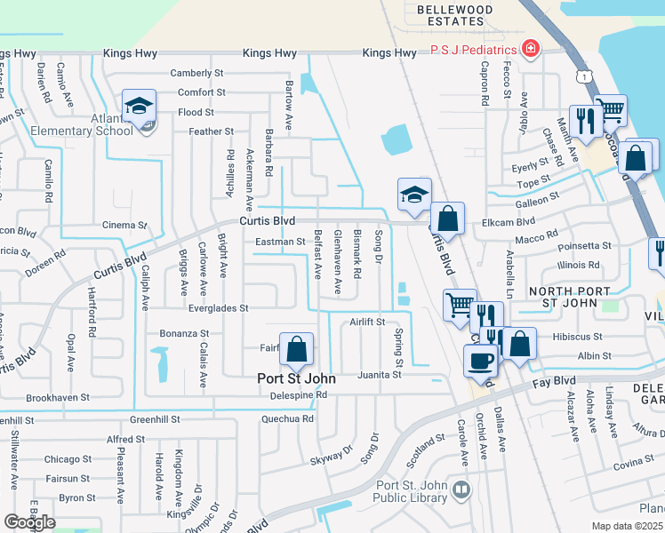 map of restaurants, bars, coffee shops, grocery stores, and more near 7000 Glenhaven Avenue in Cocoa
