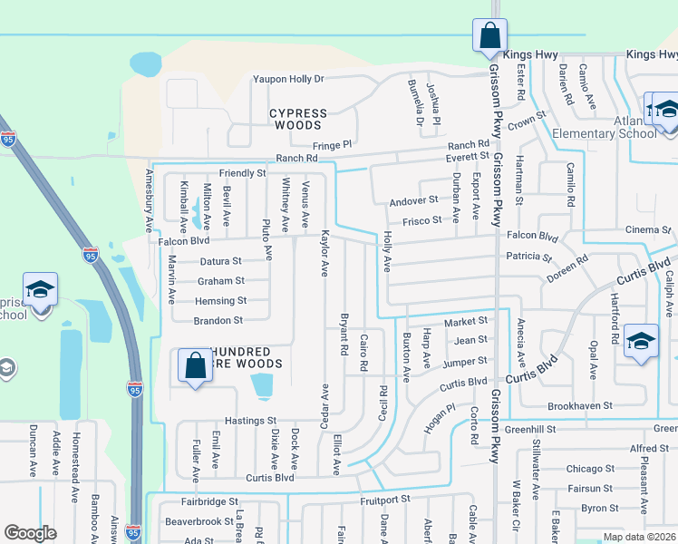 map of restaurants, bars, coffee shops, grocery stores, and more near 7015 Bryant Road in Cocoa