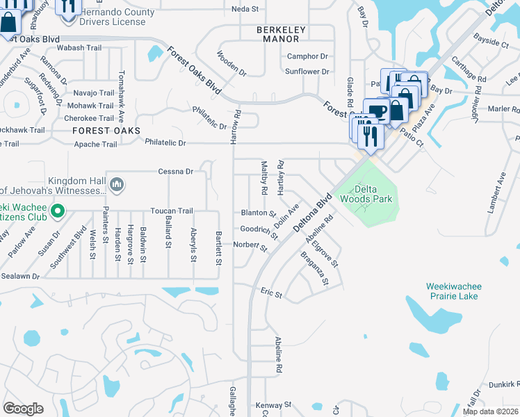 map of restaurants, bars, coffee shops, grocery stores, and more near 3308 Dorian Avenue in Spring Hill