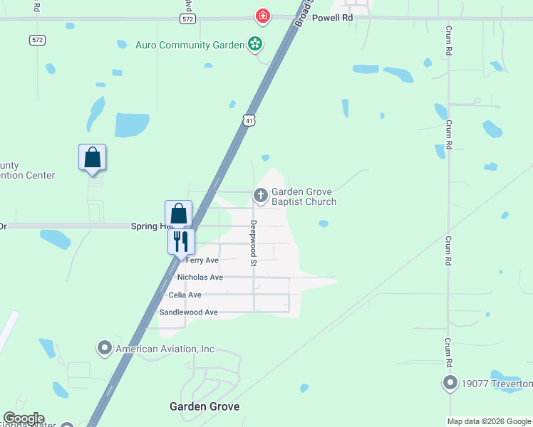 map of restaurants, bars, coffee shops, grocery stores, and more near 18132 Stromberg Avenue in Brooksville