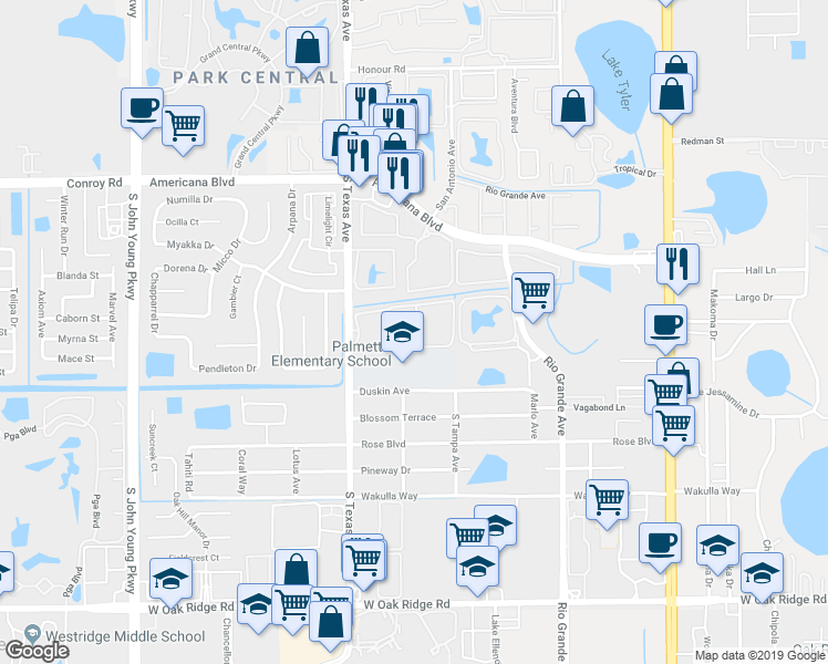 map of restaurants, bars, coffee shops, grocery stores, and more near 5412 Cross Creek Drive in Orlando