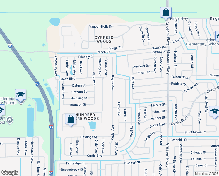 map of restaurants, bars, coffee shops, grocery stores, and more near 7000 Kaylor Avenue in Cocoa