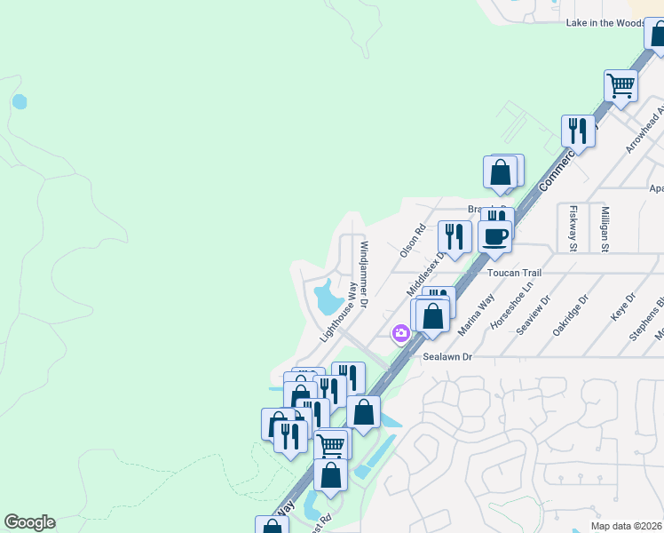map of restaurants, bars, coffee shops, grocery stores, and more near 3392-3408 Windjammer Drive in Spring Hill