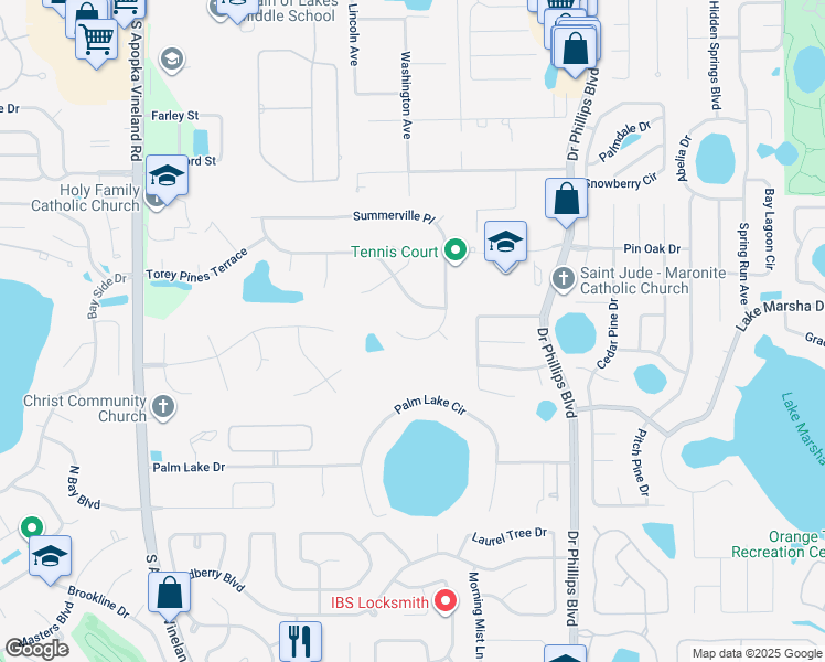 map of restaurants, bars, coffee shops, grocery stores, and more near 8528 Summerville Place in Orlando