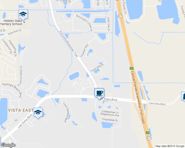 map of restaurants, bars, coffee shops, grocery stores, and more near 9627 Tivoli Villa Drive in Orlando