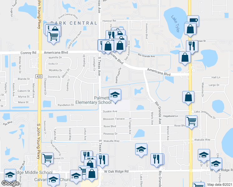 map of restaurants, bars, coffee shops, grocery stores, and more near 5412 Cross Creek Drive in Orlando