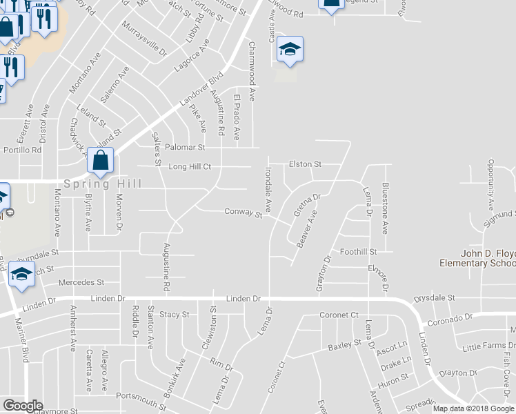 map of restaurants, bars, coffee shops, grocery stores, and more near 12057 Conway Street in Brooksville