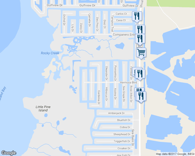 map of restaurants, bars, coffee shops, grocery stores, and more near 3391 Crape Myrtle Drive in Hernando Beach