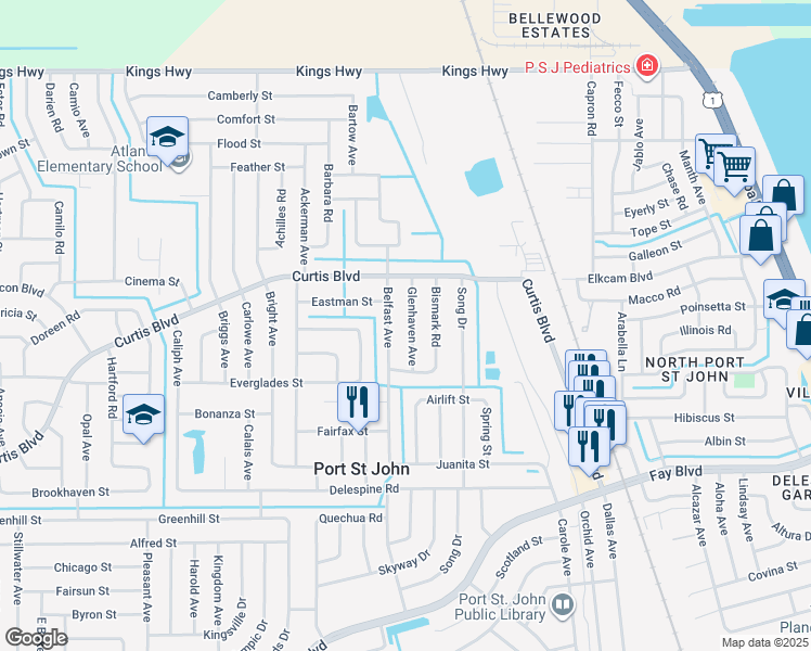 map of restaurants, bars, coffee shops, grocery stores, and more near 7000 Glenhaven Avenue in Cocoa