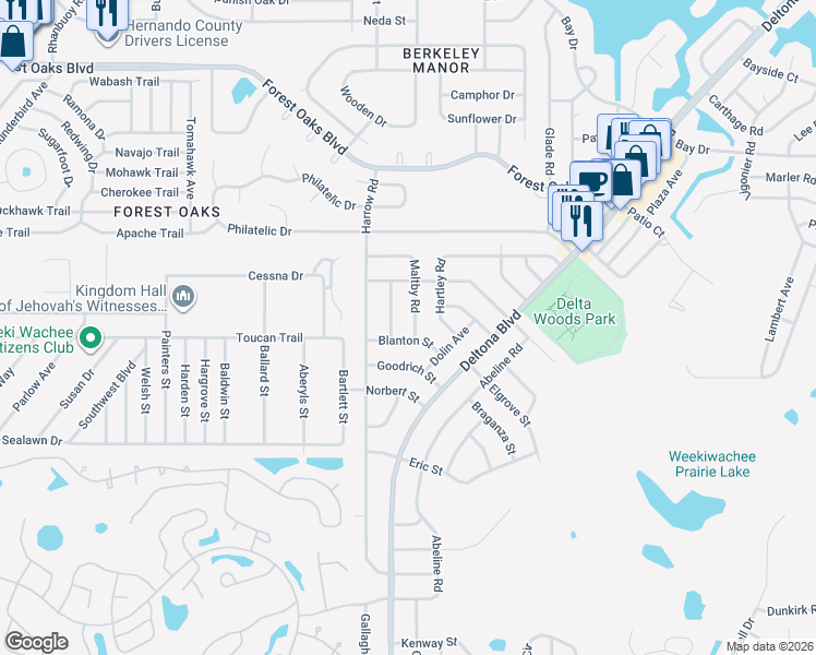 map of restaurants, bars, coffee shops, grocery stores, and more near 3308 Dorian Avenue in Spring Hill