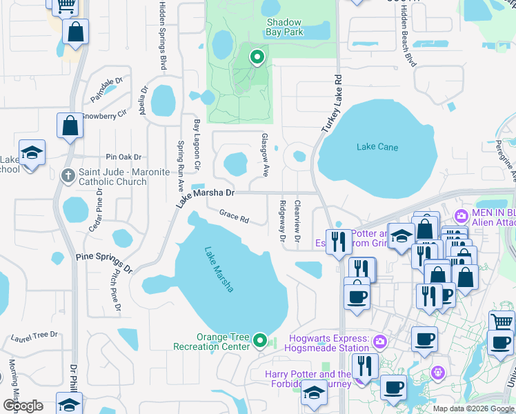 map of restaurants, bars, coffee shops, grocery stores, and more near 5612 Kevin Avenue in Orlando
