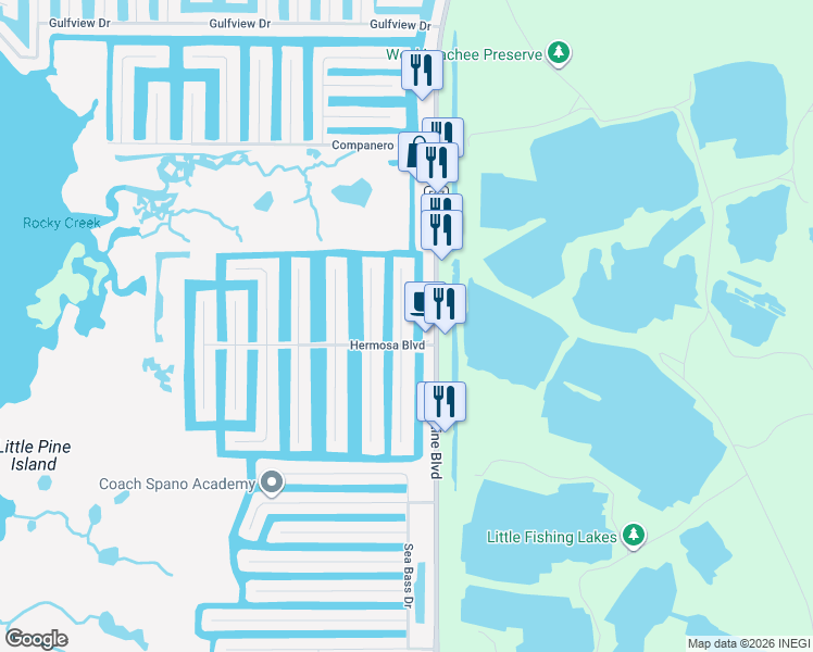 map of restaurants, bars, coffee shops, grocery stores, and more near 3332 Fernleaf Drive in Hernando Beach
