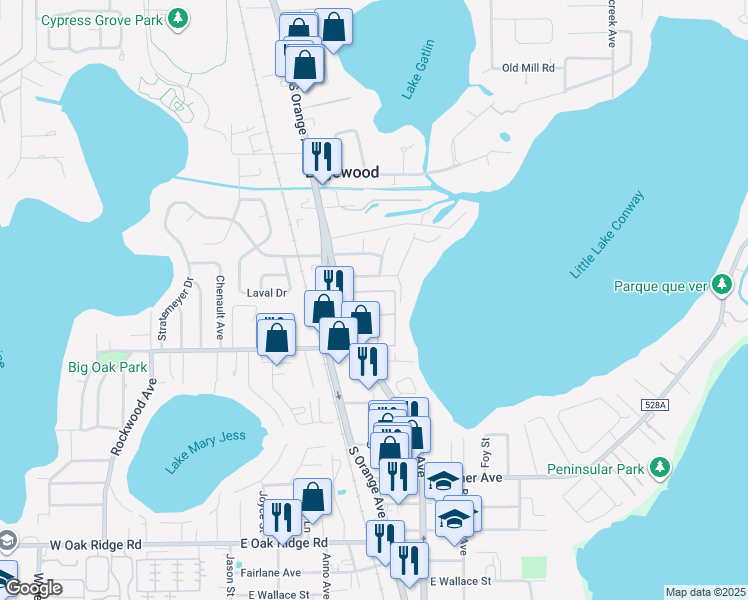 map of restaurants, bars, coffee shops, grocery stores, and more near 5315 Hansel Avenue in Edgewood