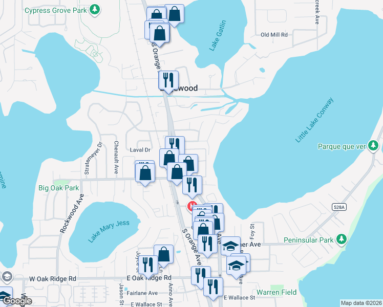 map of restaurants, bars, coffee shops, grocery stores, and more near 5315 Hansel Avenue in Edgewood