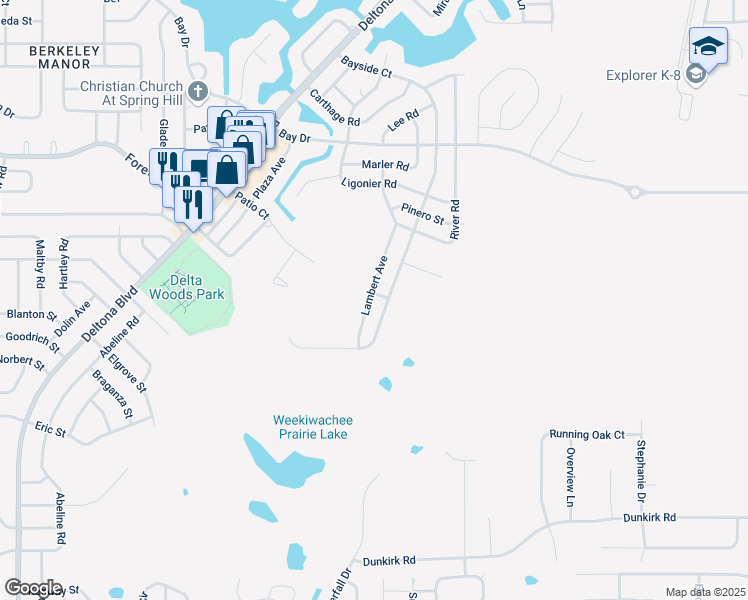 map of restaurants, bars, coffee shops, grocery stores, and more near 3332 Lambert Avenue in Spring Hill
