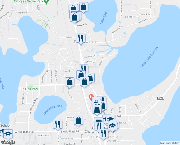 map of restaurants, bars, coffee shops, grocery stores, and more near 5315 Hansel Avenue in Edgewood
