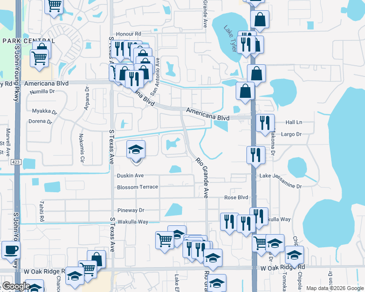 map of restaurants, bars, coffee shops, grocery stores, and more near 1972 Lake Heritage Circle in Orlando