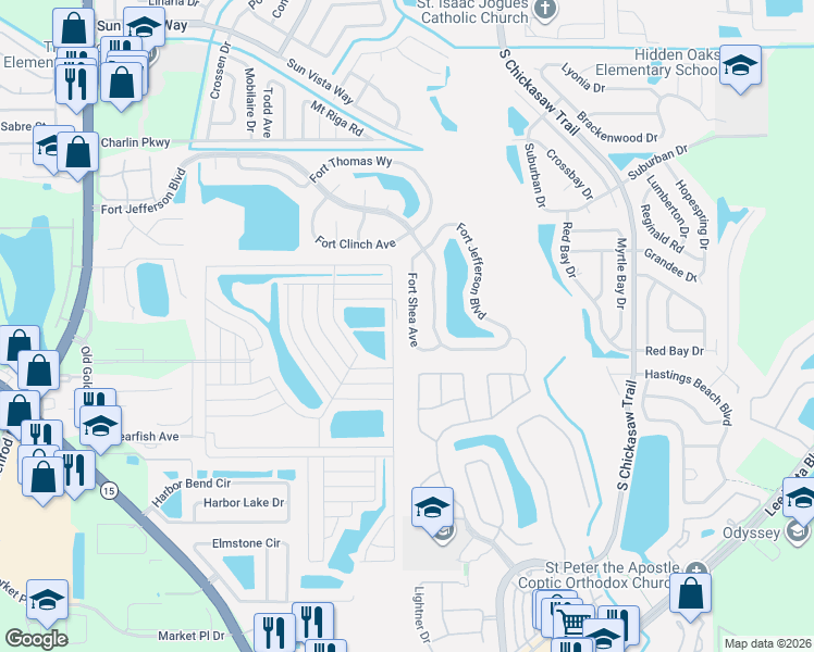 map of restaurants, bars, coffee shops, grocery stores, and more near 8710 Fort Shea Avenue in Orlando