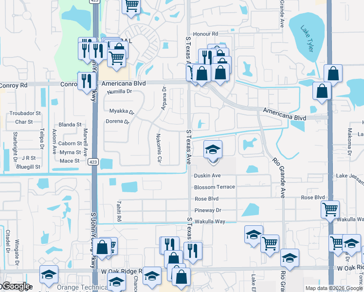 map of restaurants, bars, coffee shops, grocery stores, and more near 5433 Nokomis Circle in Orlando
