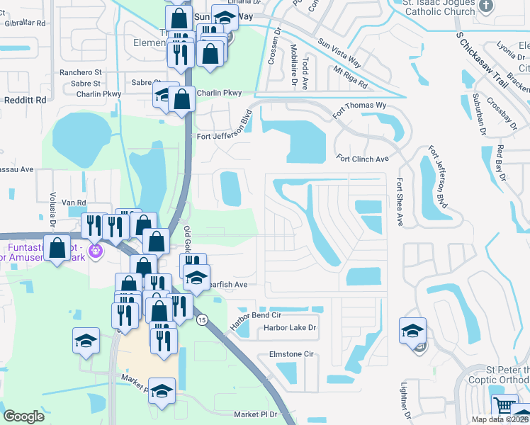 map of restaurants, bars, coffee shops, grocery stores, and more near 5449 R D Avenue in Orlando