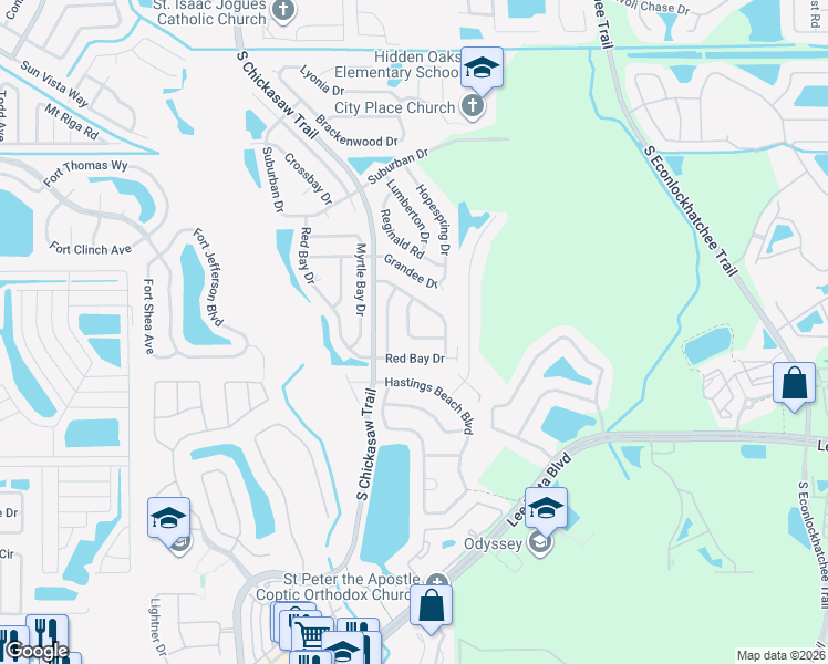 map of restaurants, bars, coffee shops, grocery stores, and more near 5043 Loblolly Bay Ln in Orlando