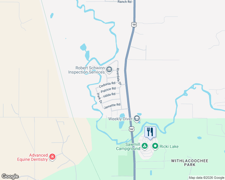 map of restaurants, bars, coffee shops, grocery stores, and more near 33146 Patrice Road in Dade City