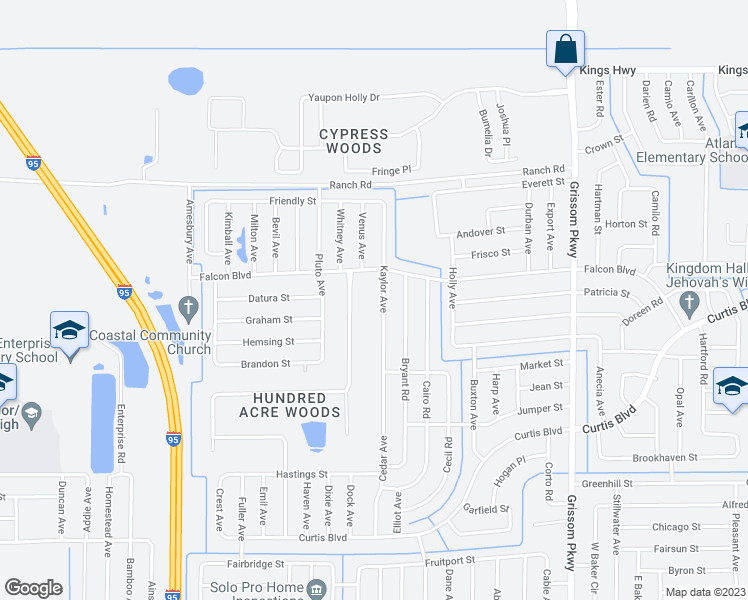 map of restaurants, bars, coffee shops, grocery stores, and more near 7020 Kaylor Avenue in Cocoa
