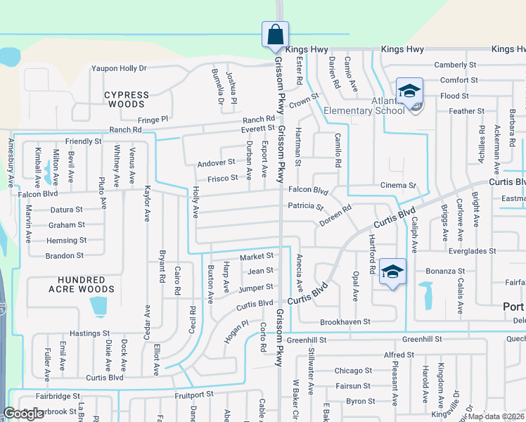 map of restaurants, bars, coffee shops, grocery stores, and more near 5035 Patricia Street in Cocoa