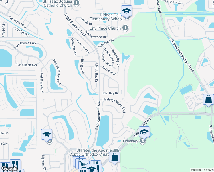 map of restaurants, bars, coffee shops, grocery stores, and more near 5043 Loblolly Bay Ln in Orlando