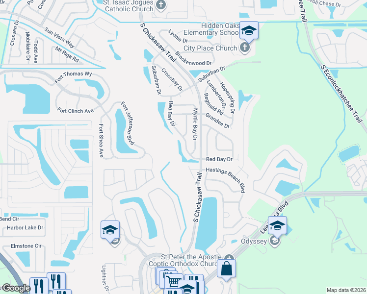 map of restaurants, bars, coffee shops, grocery stores, and more near 4920 Red Bay Drive in Orlando