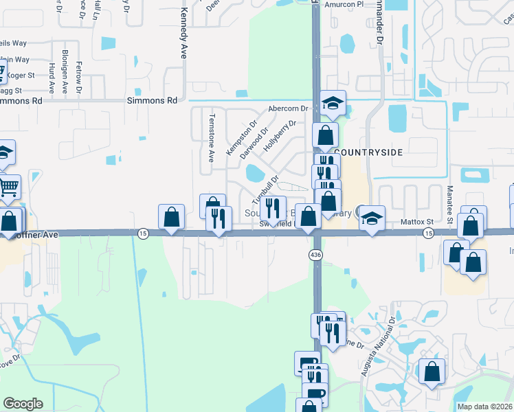 map of restaurants, bars, coffee shops, grocery stores, and more near 5102 Brockton Drive in Orlando