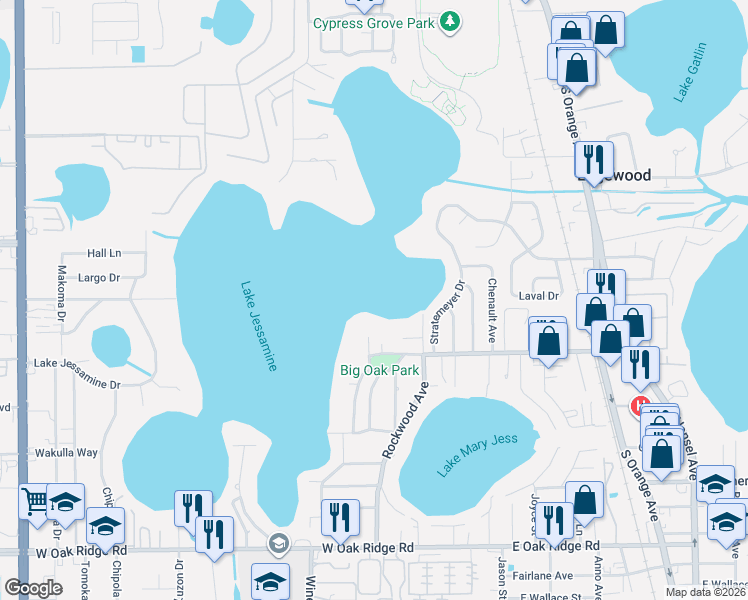 map of restaurants, bars, coffee shops, grocery stores, and more near 509 Rockwood Ln in Orlando