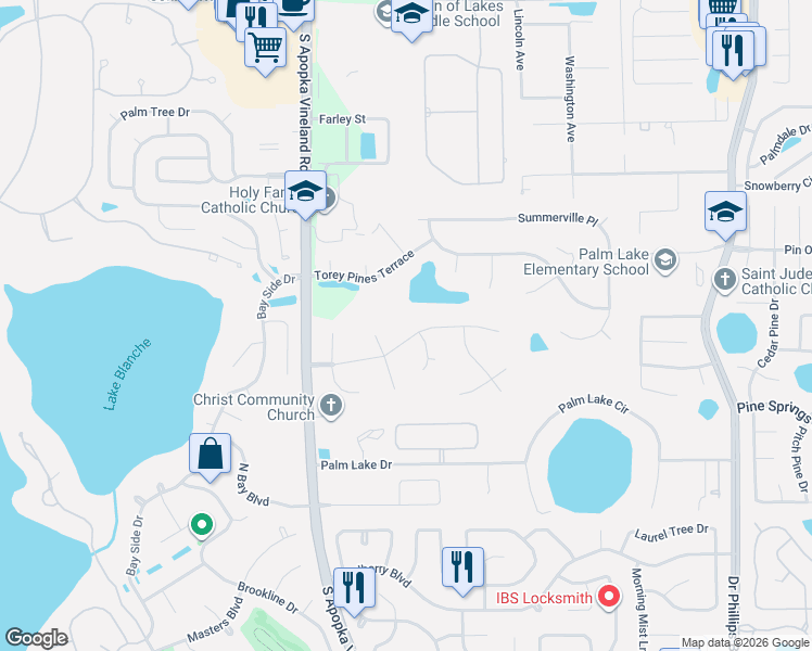 map of restaurants, bars, coffee shops, grocery stores, and more near 8727 Bay Ridge Boulevard in Orlando