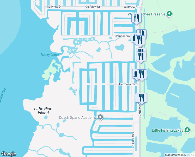 map of restaurants, bars, coffee shops, grocery stores, and more near 3391 Crape Myrtle Drive in Hernando Beach