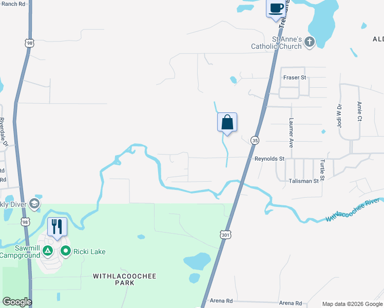map of restaurants, bars, coffee shops, grocery stores, and more near 34151 Johnny B Road in Dade City