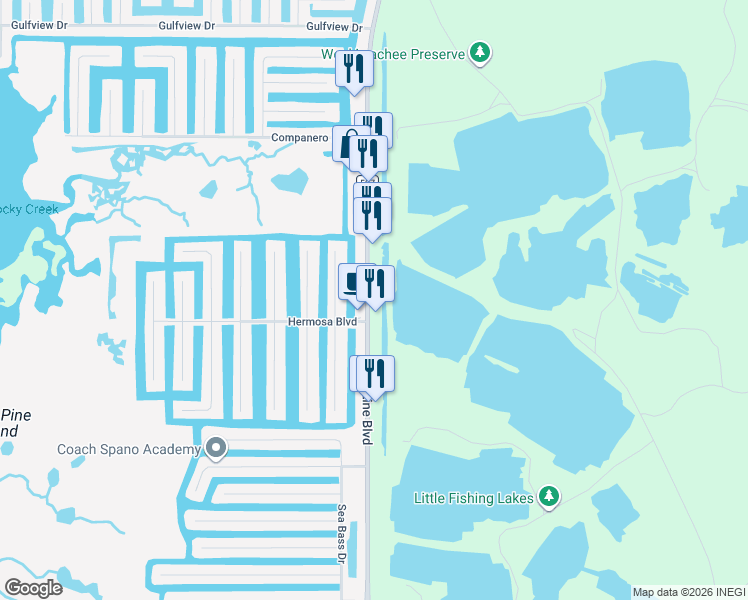 map of restaurants, bars, coffee shops, grocery stores, and more near 3330 Shoal Line Boulevard in Hernando Beach