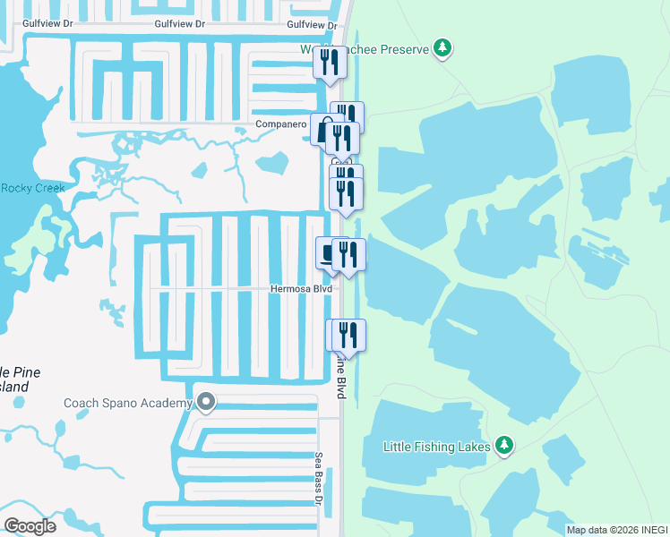 map of restaurants, bars, coffee shops, grocery stores, and more near 3330 Shoal Line Boulevard in Hernando Beach