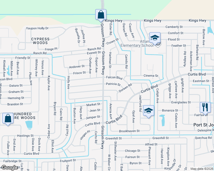 map of restaurants, bars, coffee shops, grocery stores, and more near 4985 Patricia St in Cocoa