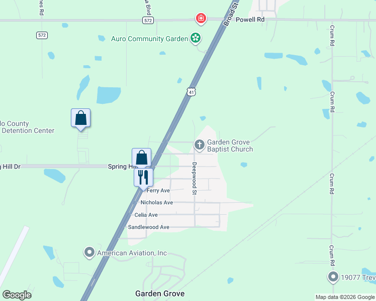 map of restaurants, bars, coffee shops, grocery stores, and more near 18101 Stromberg Avenue in Brooksville