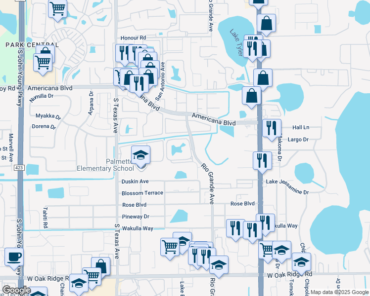 map of restaurants, bars, coffee shops, grocery stores, and more near 1972 Lake Heritage Circle in Orlando