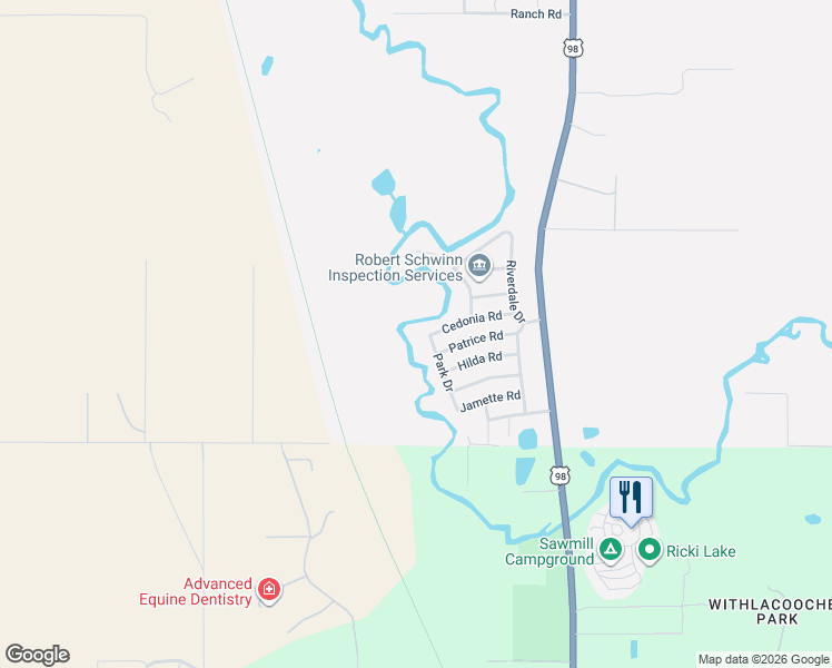 map of restaurants, bars, coffee shops, grocery stores, and more near 3295 Park Drive in Dade City