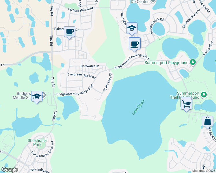 map of restaurants, bars, coffee shops, grocery stores, and more near 14820 Speer Lake Drive in Winter Garden