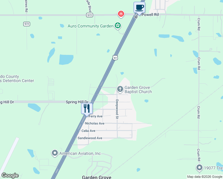 map of restaurants, bars, coffee shops, grocery stores, and more near 18101 Stromberg Avenue in Brooksville