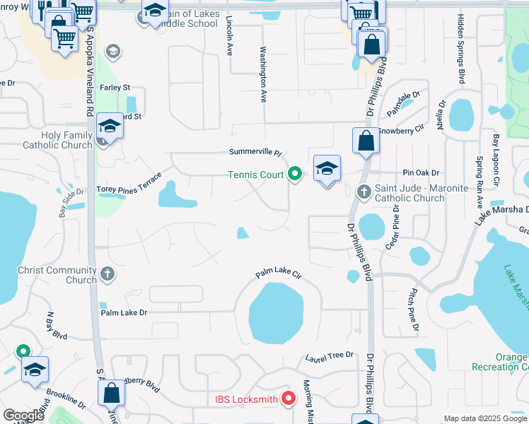 map of restaurants, bars, coffee shops, grocery stores, and more near 8528 Summerville Place in Orlando