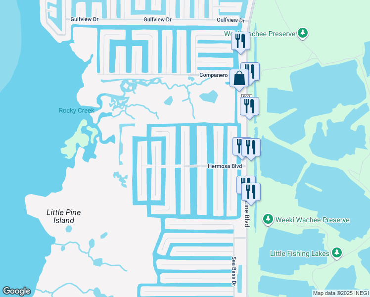 map of restaurants, bars, coffee shops, grocery stores, and more near 3329 Oleander Drive in Hernando Beach